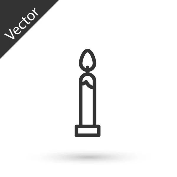Graue Linie Brennendes Kerzensymbol Isoliert Auf Weißem Hintergrund Zylindrischer Kerzenstock — Stockvektor