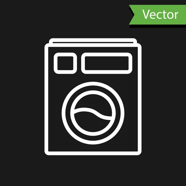 White Line Washer Icon Isolated Black Background Washing Machine Icon — Stock Vector