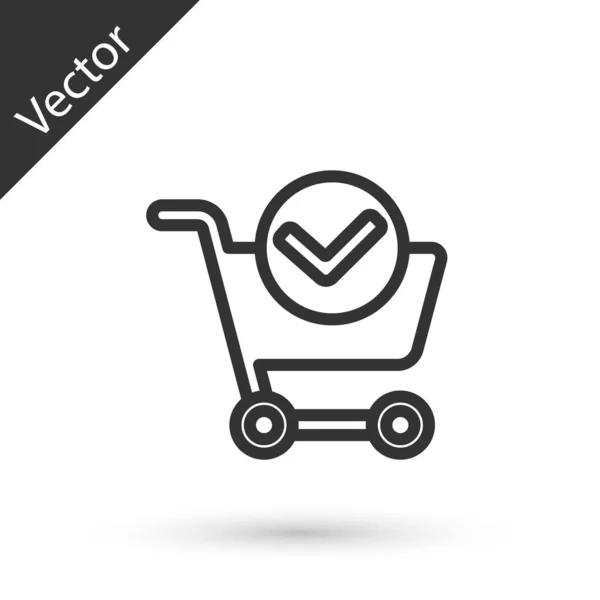 Szürke Vonal Bevásárlókosár Ellenőrző Jel Ikon Elszigetelt Fehér Háttér Bevásárlókosár — Stock Vector