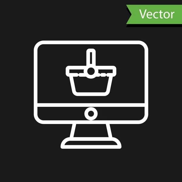 Línea Blanca Monitor Ordenador Con Icono Cesta Compra Aislado Sobre — Archivo Imágenes Vectoriales
