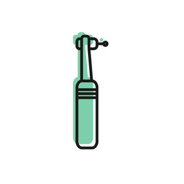 Siyah çizgi diş matkabı simgesi beyaz arkaplanda izole edildi. Delme ve öğütme aletleri için el işi. Tıbbi alet. Vektör İllüstrasyonu