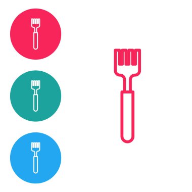 Kırmızı çizgi Fork simgesi beyaz arkaplanda izole edildi. Çatal bıçak sembolü. Simgeleri daire düğmelerine ayır. Vektör İllüstrasyonu