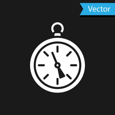 Beyaz Pusula simgesi siyah arka planda yalıtılmış. Windrose navigasyon sembolü. Rüzgar gülü işareti. Vektör İllüstrasyonu