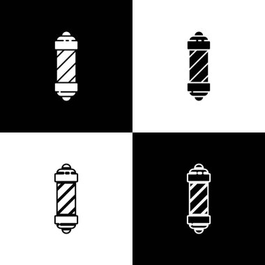 Klasik berber dükkânı simgesini siyah beyaz arkaplanda izole et. Berber dükkanı direği sembolü. Vektör İllüstrasyonu