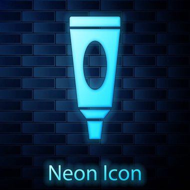 Parlayan neon kremi ya da losyon kozmetik tüp ikonu tuğla duvar arka planında izole edilmiş. Erkekler için vücut bakım ürünleri. Vektör İllüstrasyonu