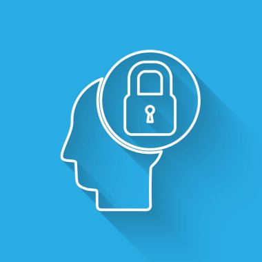 Kilit simgesi uzun gölgeli beyaz çizgi insan kafası. Vektör İllüstrasyonu