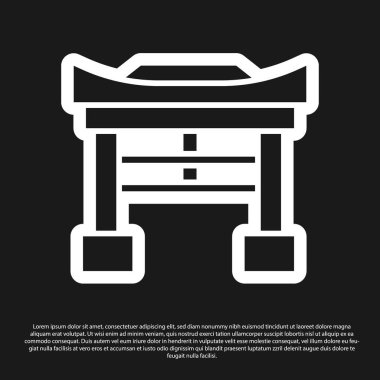 Siyah Japon Kapı simgesi siyah arkaplanda izole edildi. Torii kapı işareti. Geleneksel Japon klasik geçit sembolü. Vektör İllüstrasyonu