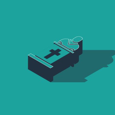 Isometric Church papazı yeşil arka planda izole edilmiş bir ikon vaaz veriyor. Vektör İllüstrasyonu