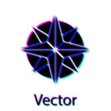 Siyah Rüzgar gül simgesi beyaz arkaplanda izole edildi. Seyahat için pusula simgesi. Navigasyon tasarımı. Vektör İllüstrasyonu