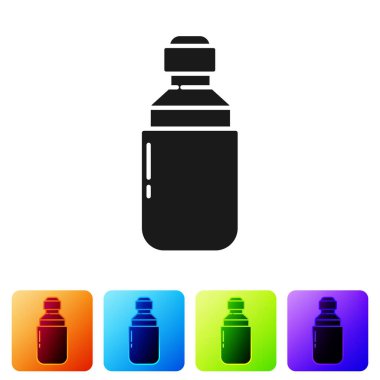 Siyah tıbbi marihuana ya da kenevir yaprağı zeytinyağı damlası ikonu beyaz arka planda izole edilmiş. Esrar özütü. Kenevir sembolü. Renkli kare düğmelerle simgeleri ayarla. Vektör İllüstrasyonu