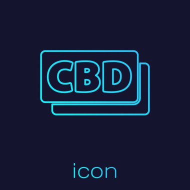 Turkuaz çizgi Kenevir molekül ikonu mavi arkaplanda izole edildi. Cannabidiol moleküler yapıları, THC ve CBD formülü. Marihuana işareti. Vektör İllüstrasyonu