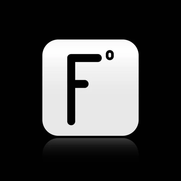 Icono Fahrenheit Negro Aislado Sobre Fondo Negro Botón Cuadrado Plateado — Vector de stock