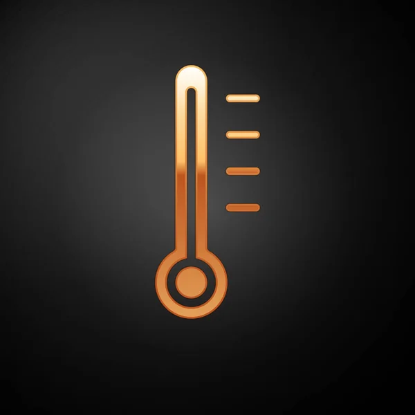 Gouden Meteorologie Thermometer Meten Pictogram Geïsoleerd Zwarte Achtergrond Thermometer Apparatuur — Stockvector