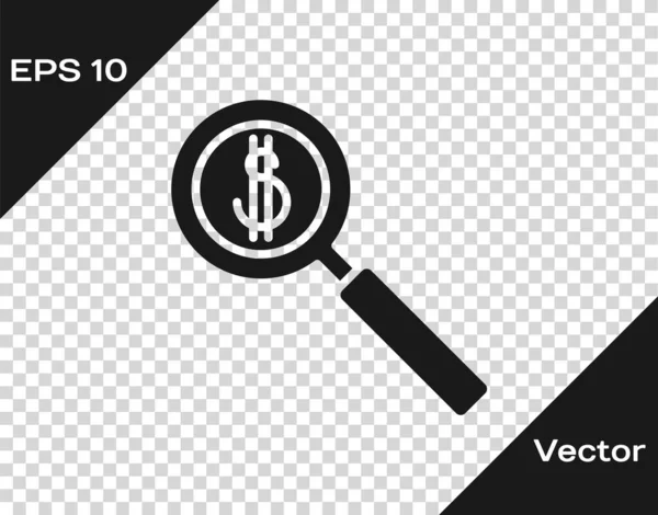 Lupa Negra Icono Símbolo Dólar Aislado Sobre Fondo Transparente Encuentra — Vector de stock