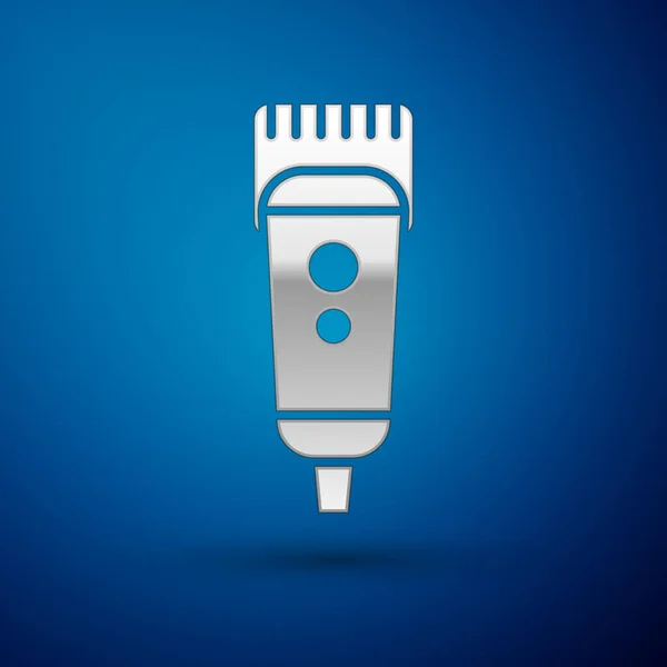 Zilver Elektrische Tondeuse Scheerapparaat Pictogram Geïsoleerd Blauwe Achtergrond Barbershop Symbool — Stockvector