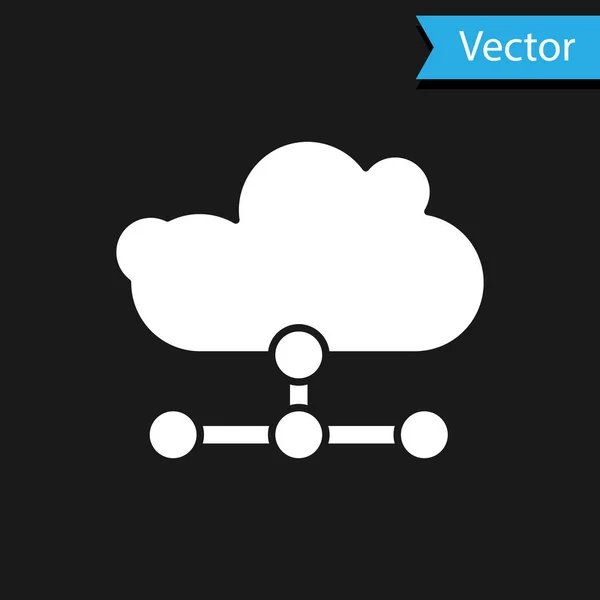 Icona Connessione Cloud White Network Isolata Sfondo Nero Tecnologia Sociale — Vettoriale Stock