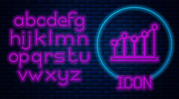 Świecący Neon Pie Wykres Infografika Ikona Izolowana Tle Cegły Ściany — Wektor stockowy