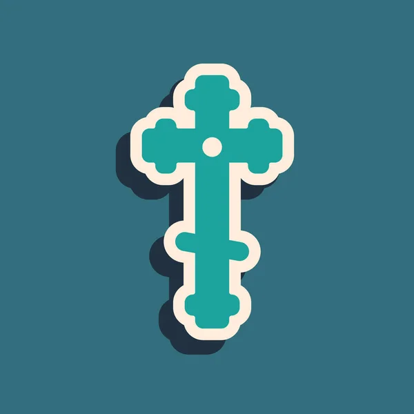 Icono Cruz Cristiana Verde Aislado Sobre Fondo Verde Cruz Iglesia — Vector de stock