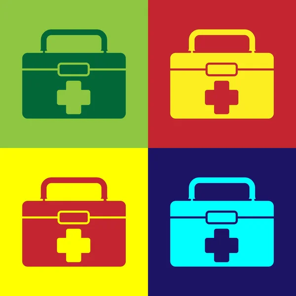 Pop Art First Aid Kit Εικονίδιο Που Απομονώνεται Στο Χρώμα — Διανυσματικό Αρχείο