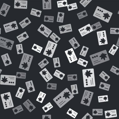 Gri Takvim ve marihuana veya kenevir yaprağı ikonu siyah arkaplanda izole edilmiş pürüzsüz desen. Ulusal esrar günü. Kenevir sembolü. Vektör İllüstrasyonu