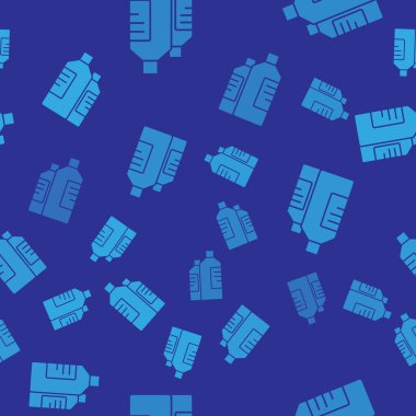 Çamaşır deterjanı, çamaşır suyu, bulaşık deterjanı ya da mavi arka planda izole edilmiş başka bir temizlik maddesi ikonu için mavi plastik şişeler. Vektör İllüstrasyonu