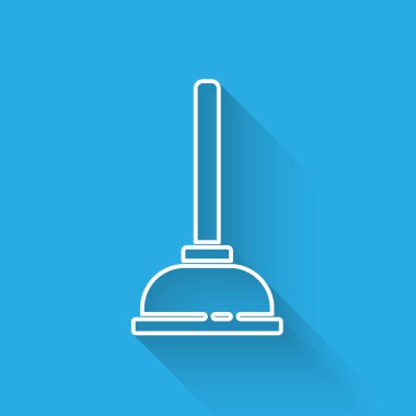 Boru temizleme ikonu için ahşap saplı, uzun gölgeli beyaz çizgili kauçuk pompa. Tuvalet pompası. Vektör İllüstrasyonu