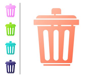 Mercan Çöp kutusu simgesi beyaz arkaplanda izole edildi. Çöp kutusu tabelası. Sepet simgesini geri dönüştür. Ofis çöpü ikonu. Renk simgelerini ayarla. Vektör İllüstrasyonu