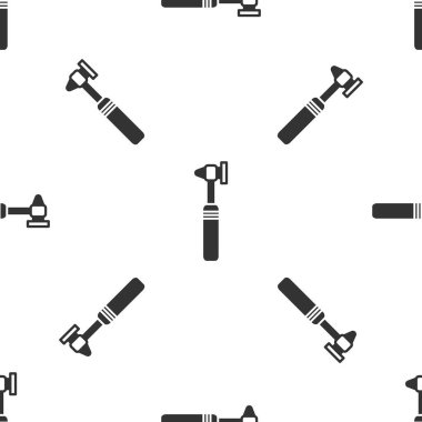 Gri tıbbi otoskop araç simgesi beyaz arka planda izole edilmiş kusursuz desen. Tıbbi alet. Vektör İllüstrasyonu