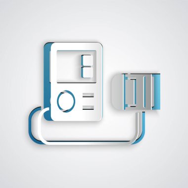 Kağıt kesiği kan basıncı ikonu gri arkaplanda izole edilmiş. Kağıt sanatı tarzı. Vektör İllüstrasyonu