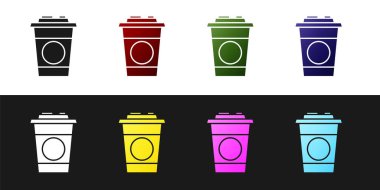 Set Paper glass icon isolated on black and white background. Soda drink glass. Fresh cold beverage symbol.  Vector Illustration