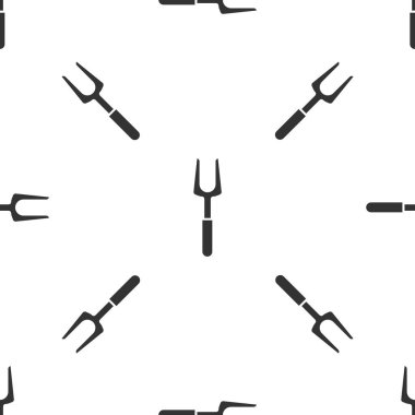 Gri Barbekü çatal simgesi beyaz arka plan üzerinde sorunsuz desen izole. Barbekü çatal işareti. Barbekü ve ızgara aracı. Vektör İllüstrasyonu