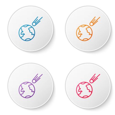 Renk çizgisi Kuyrukluyıldız beyaz arkaplanda izole edilmiş bir şekilde hızla aşağıya düşüyor. Simgeleri daire düğmelerine ayır. Vektör İllüstrasyonu