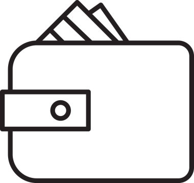 Beyaz arka planda izole yığılmış kağıt para nakit simgesi ile Siyah hat Cüzdan. Çanta simgesi. Nakit tasarruf sembolü. Vektör İllüstrasyonu