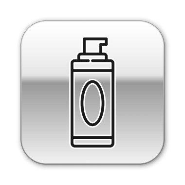 Siyah çizgi tıraş köpüğü simgesi beyaz arkaplanda izole edilmiş. Tıraş köpüğü. Gümüş kare düğme. Vektör İllüstrasyonu