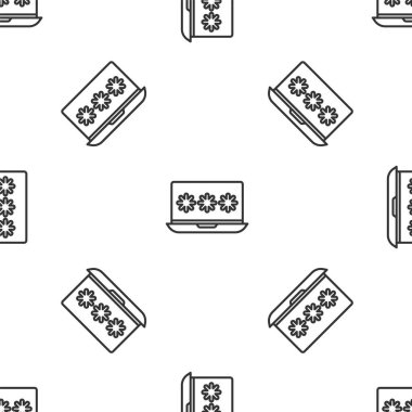 Parola bildirim simgesine sahip gri çizgi dizüstü bilgisayarı beyaz arka planda izole edilmiş. Güvenlik, kişisel erişim, kullanıcı yetkisi, giriş formu. Vektör İllüstrasyonu