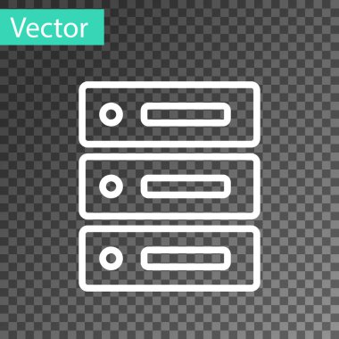 Beyaz çizgi sunucusu, Data, Web sunucu simgesi şeffaf arkaplanda izole edildi. Vektör İllüstrasyonu