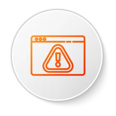 Beyaz zemin üzerinde ünlem işareti simgesi olan turuncu çizgi tarayıcı. Uyarı mesajı akıllı telefon uyarısı. Beyaz daire düğmesi. Vektör İllüstrasyonu