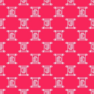 Beyaz çizgi KHK, kağıt, parşömen, kaydırma simgesi kırmızı arkaplanda izole edilmiş pürüzsüz desen. Çin parşömeni. Vektör İllüstrasyonu