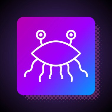 Beyaz çizgi Pastafarianizm simgesi siyah arkaplanda izole edildi. Kare renk düğmesi. Vektör İllüstrasyonu