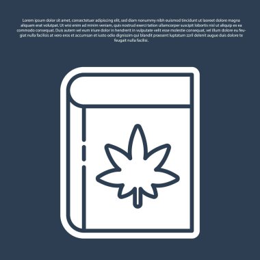 Mavi çizgi kitabı ve marihuana ya da kenevir yaprağı ikonu mavi arka planda izole edilmiş. Kenevir sembolü. Vektör İllüstrasyonu