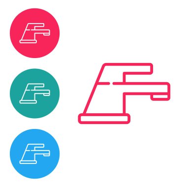 Kırmızı çizgi su musluğu simgesi beyaz arkaplanda izole edildi. Simgeleri daire düğmelerine ayır. Vektör İllüstrasyonu