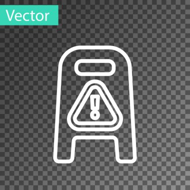 Beyaz çizgi ıslak zemin ve temizlik ikonu şeffaf arkaplanda izole edildi. Temizlik hizmeti konsepti. Vektör İllüstrasyonu