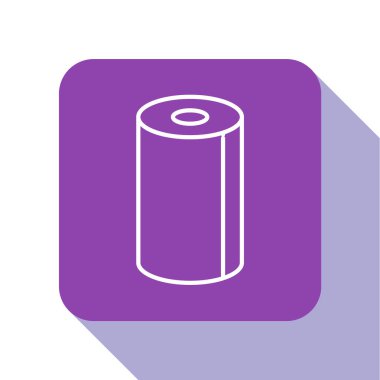 Beyaz çizgi kağıt havlu rulo ikonu beyaz arkaplanda izole edildi. Mor kare düğme. Vektör İllüstrasyonu