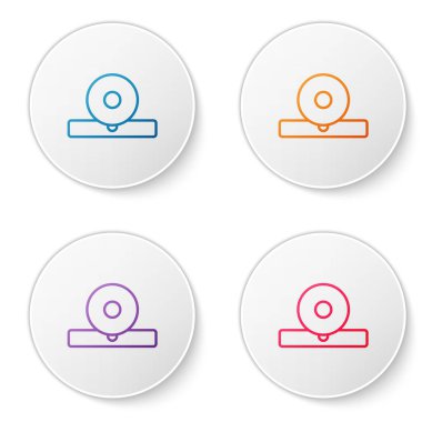 Renk çizgisi Otolaryngological baş yansıtıcı simgesi beyaz arkaplanda izole edildi. Hastanın kulağını, boğazını ve burnunu incelemek için ekipman. Simgeleri daire düğmelerine ayır. Vektör İllüstrasyonu