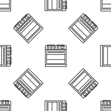Gri çizgi fırın simgesi, beyaz arka planda kusursuz desen izole etti. Fırın tabelası. Vektör İllüstrasyonu