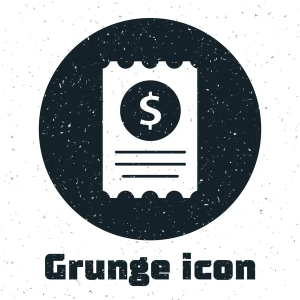 Grunge Papier Chèque Icône Contrôle Financier Isolé Sur Fond Blanc — Image vectorielle