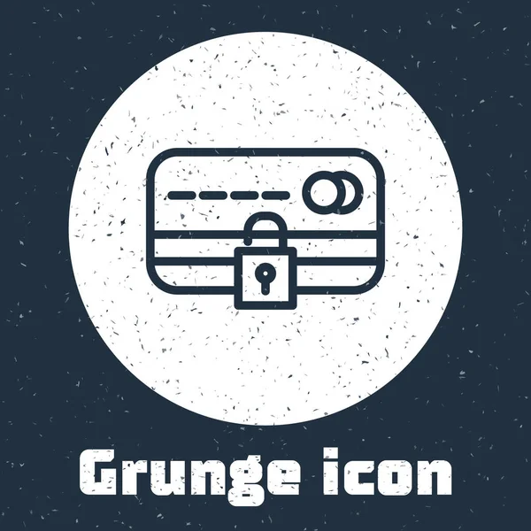 Línea Grunge Tarjeta Crédito Con Icono Bloqueo Aislado Sobre Fondo — Vector de stock