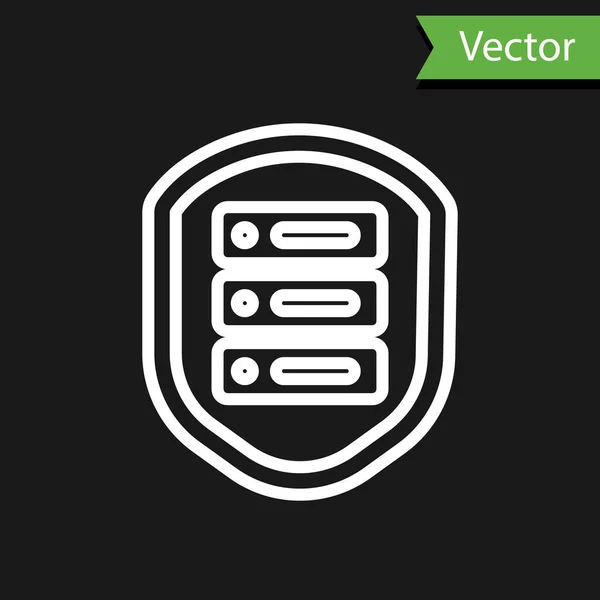 White Line Server Mit Schild Symbol Auf Schwarzem Hintergrund Schutz — Stockvektor