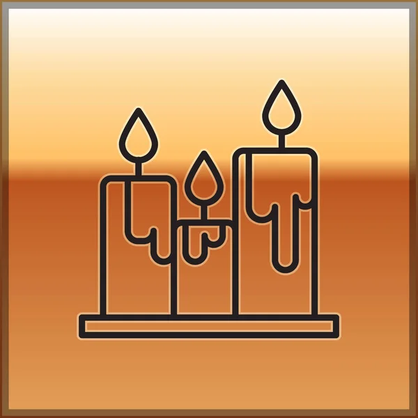Schwarze Linie Brennende Kerzen Auf Goldenem Hintergrund Zylindrischer Kerzenstock Mit — Stockvektor