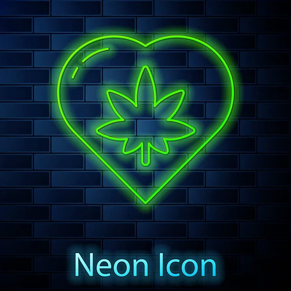 Línea Neón Brillante Hoja Marihuana Forma Corazón Icono Aislado Fondo — Vector de stock